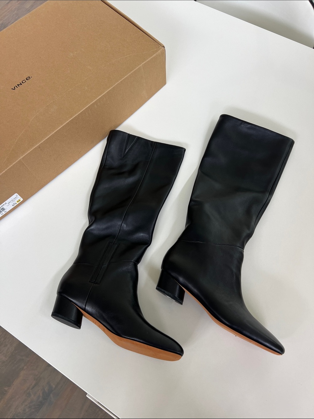Vince ramona black leather calf length square toe booties boots 6.5